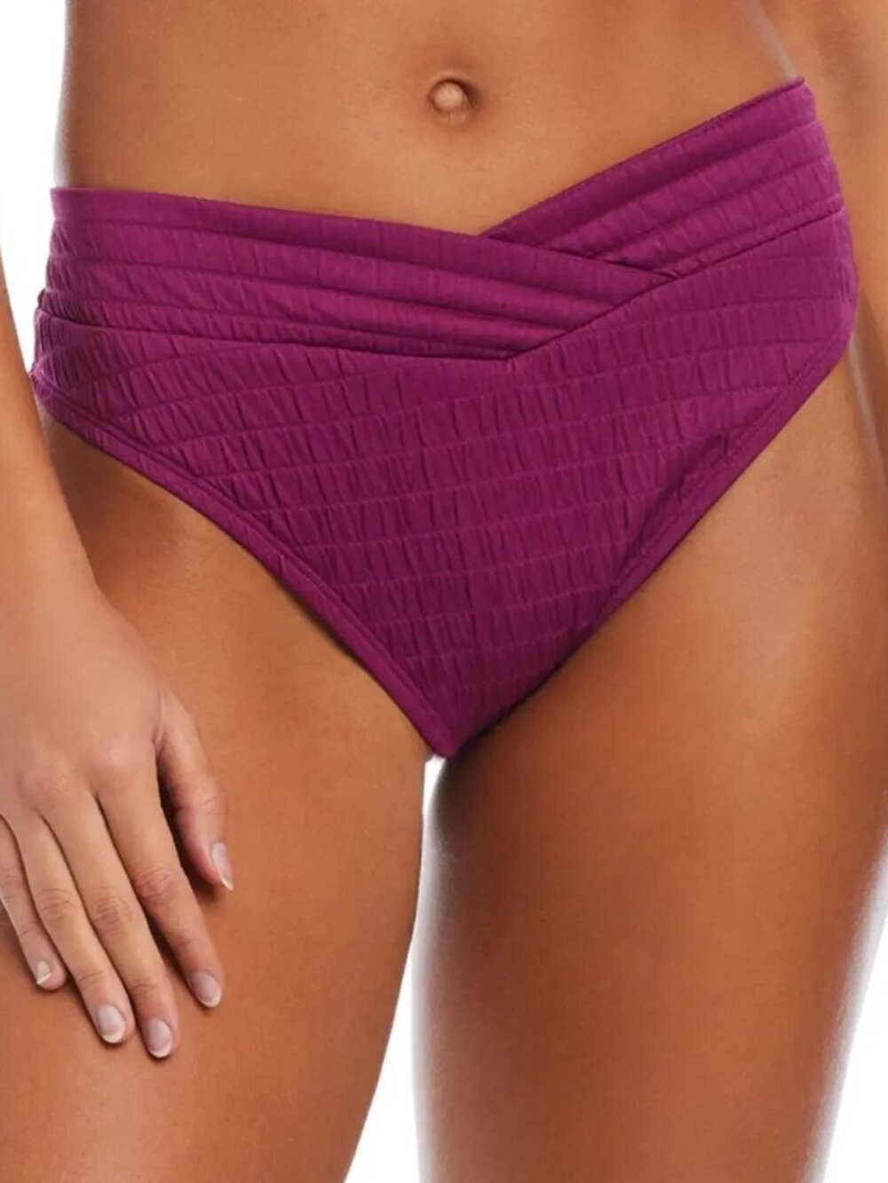 Bar III Textured V-Front Bikini Bottoms PlumBerry Women’s Size M Swim NWT